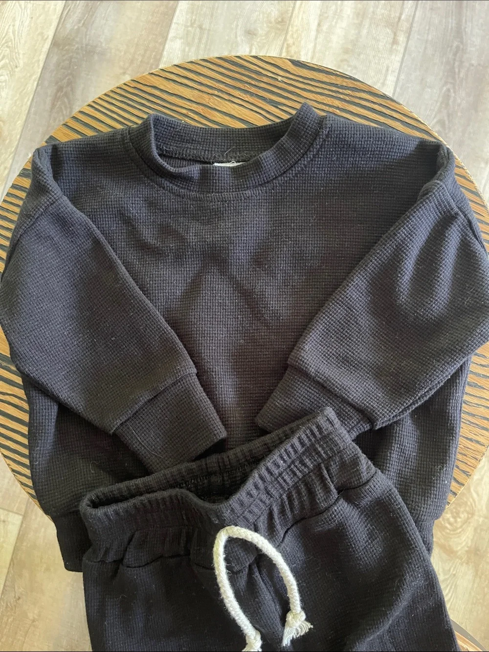 Black Waffle Knit Crewneck & Jogger Set